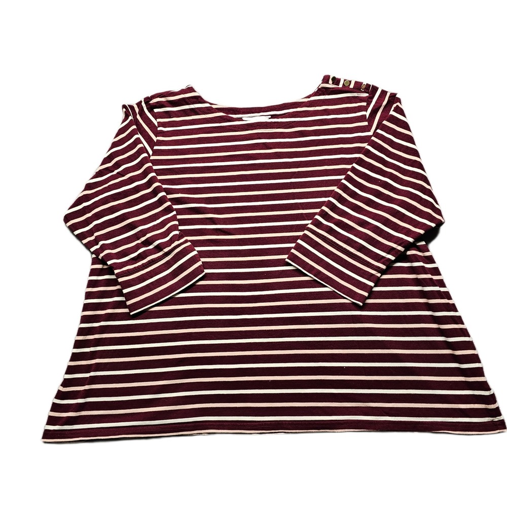 Liz Claiborne T-Shirt Top Womens 3X Burgundy White‎ Striped Round Neck Pullover